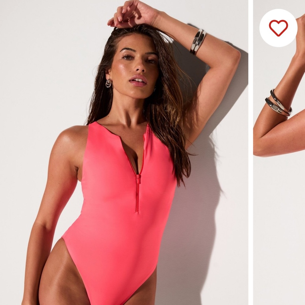 Fabletics Pink Punch Neon One-Piece Zip Front Swimsuit SZ L NWT - Picture 2 of 6